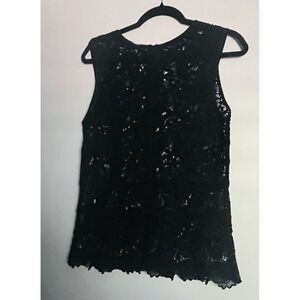 CAbi Black Sleeveless Lace Tunic Tank Women's Medium Elegant Layering Top